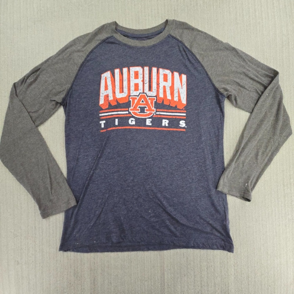 Pro Edge Auburn Tigers Shirt Mens Large Gray Blue Raglan Long Sleeve Football